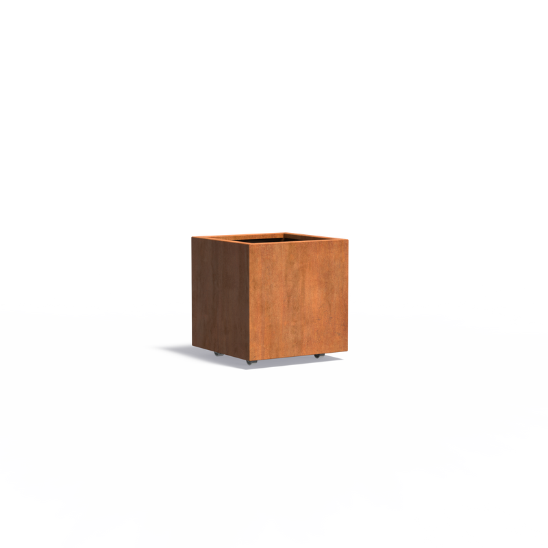 CARREZ vierkante cortenstaal plantenbak 60x60x60 met wielen
