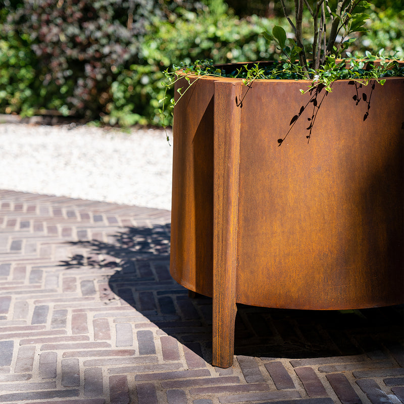 BOTAN ronde cortenstaal plantenbak 50x120 cm met poten