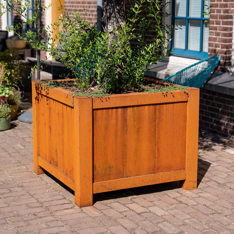 YORK vierkante cortenstaal plantenbak 80x80x80 uitneembare zijwand