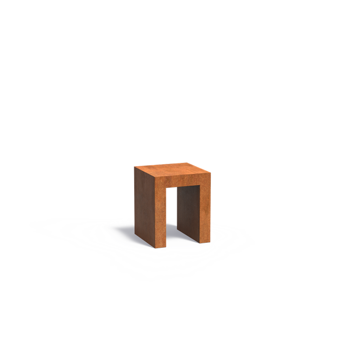 Cortenstahl-U-Sockel mit Holzlager 50 x 50 x 60 cm