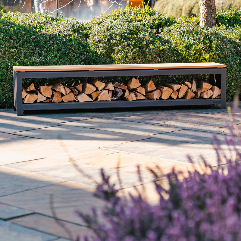 Houtopslag LOGG met zitting 120 x 40 x 43 cm - gecoat staal