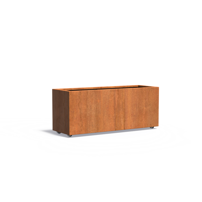 CARREZ rechthoekige cortenstaal plantenbak 150x50x60 met wielen