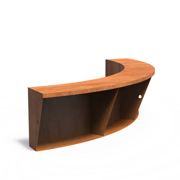 Cortenstalen keerwand 200 x 200 x 60 cm – binnenbocht, brede zitrand