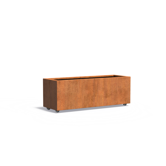 CARREZ rechthoekige cortenstaal plantenbak 150x50x50 met wielen