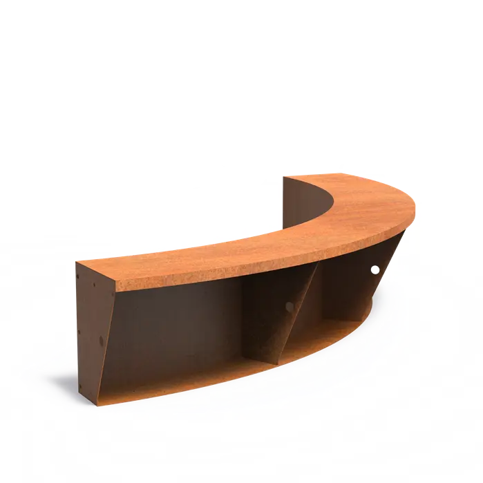 Stützwand mit Sitzrand - Innenbogen | 200 × 200 x 50 cm | Cortenstahl