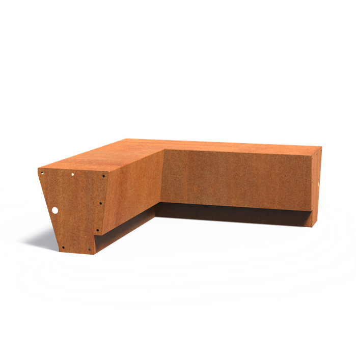 Cortenstalen keerwand REVERT 100 x 100 x 50 cm – binnenhoek, brede zitrand