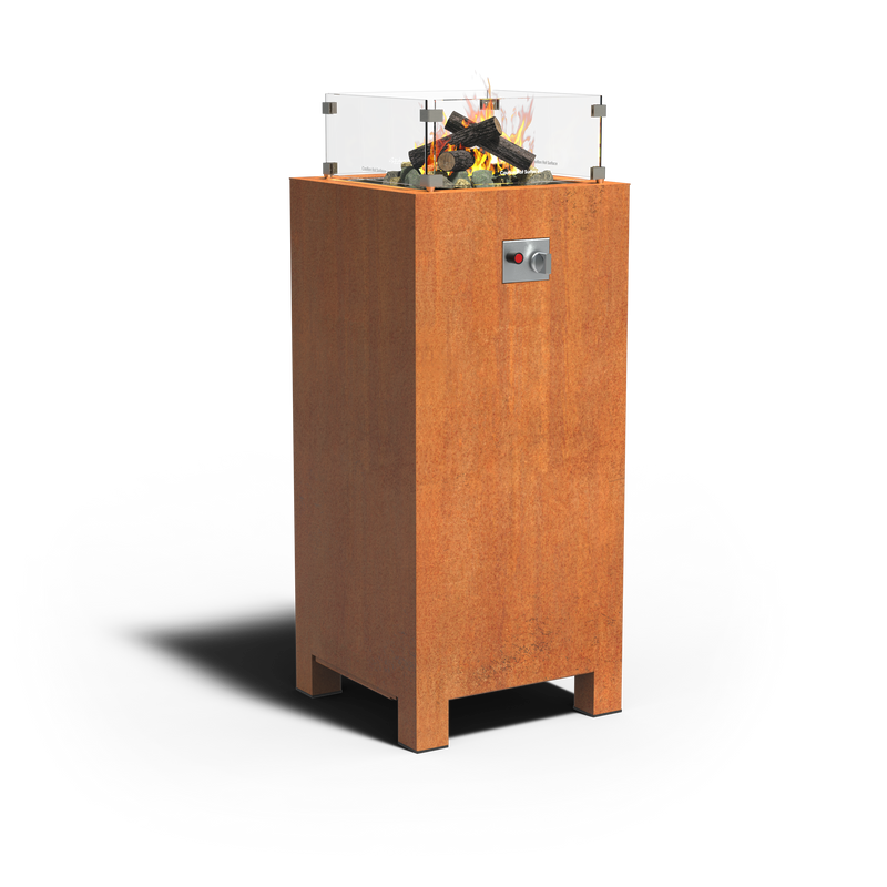 Design-Feuertisch BRANN aus Cortenstahl | 55 x 55 x 120 cm