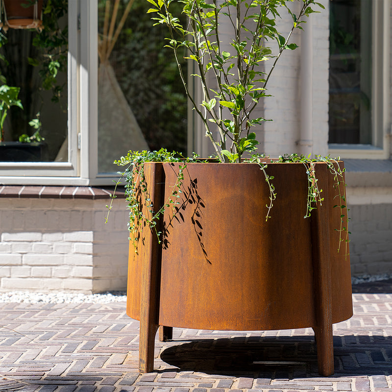BOTAN ronde cortenstaal plantenbak 50x120 cm met poten
