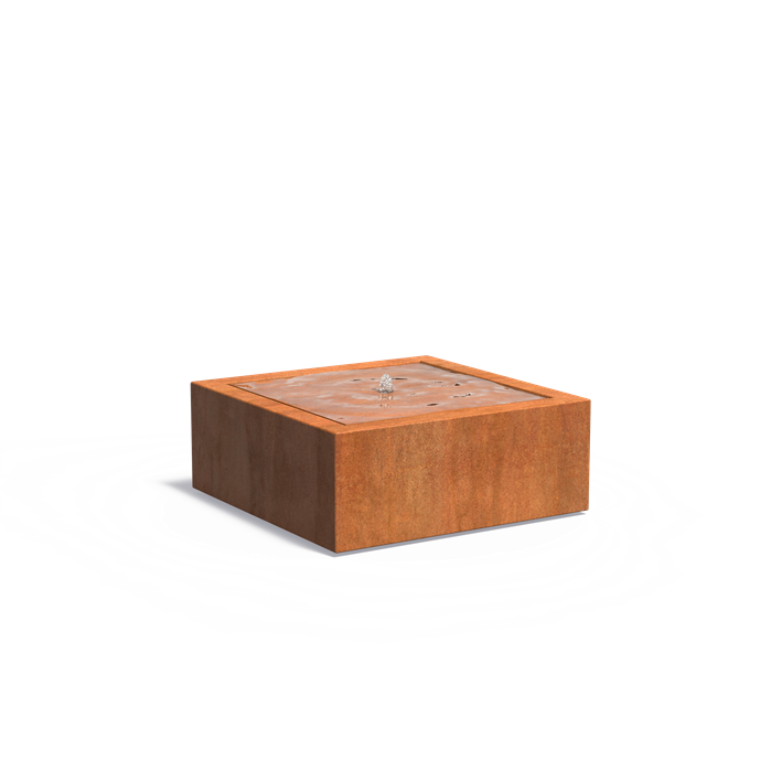 Cortenstaal watertafel, incl. LED & pomp - 100 x 100 x 40 cm
