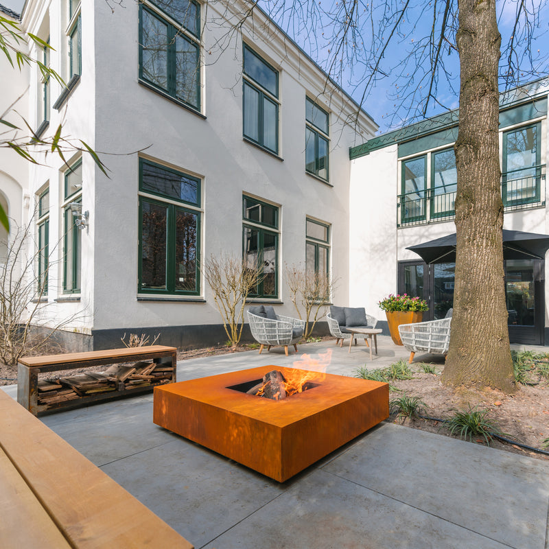 Vuurtafel QUAD 120 x 120 x 28 cm - cortenstaal