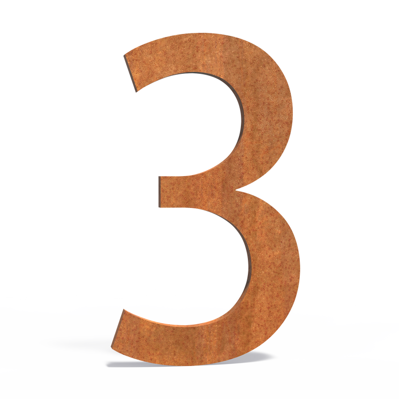Hausnummer 3 | 79 x 5 x 120 mm | Cortenstahl