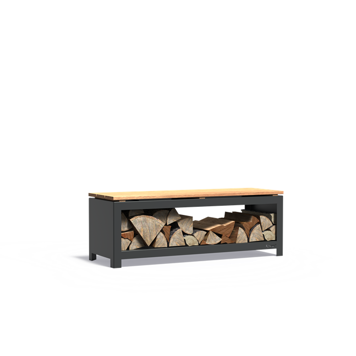 Houtopslag LOGG met zitting 120 x 40 x 43 cm - gecoat staal
