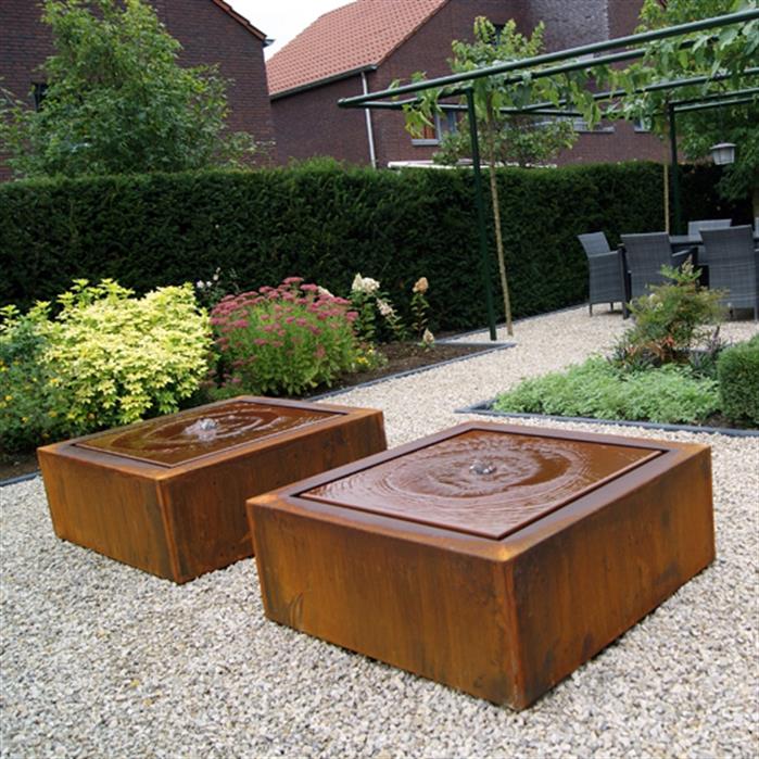 Watertafel 500 x 100 x 40 cm - cortenstaal, incl. LED & pomp