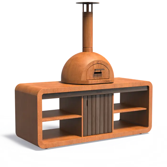 Forno corten Station met Dome pizzaoven 