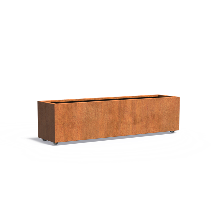 CARREZ rechthoekige cortenstaal plantenbak 200x50x50 met wielen