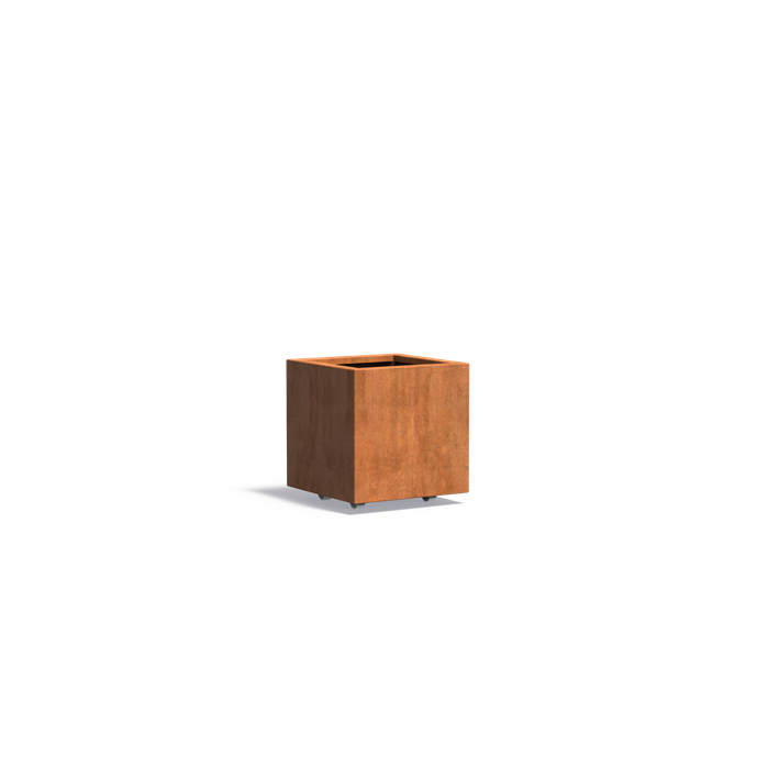 CARREZ vierkante cortenstaal plantenbak 50x50x50 met wielen