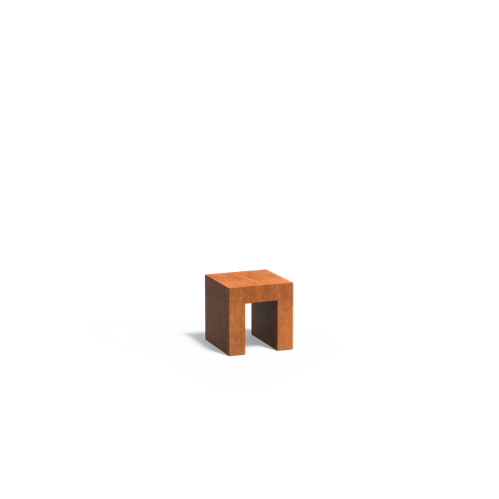 Cortenstahl-U-Sockel mit Holzlager 40 x 40 x 40 cm
