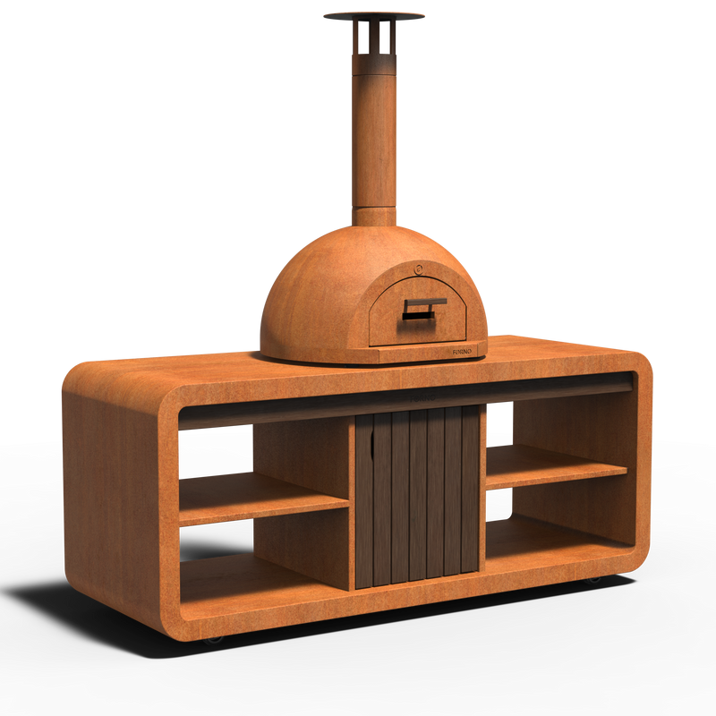 Station DOME aus Cortenstahl mit Bambus | 1990 x 835 x 750 mm