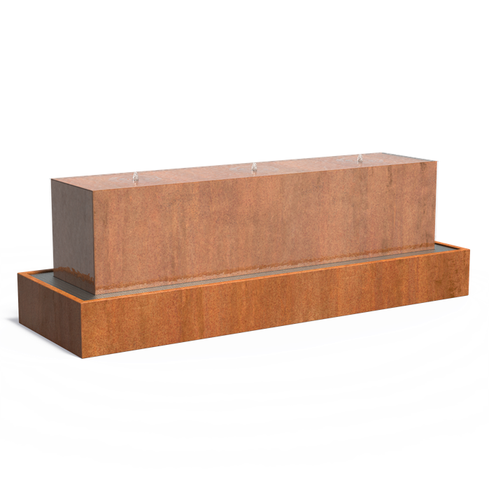 Cortenstaal waterblok, incl. pomp + LED | 300 x 70 x 70 cm