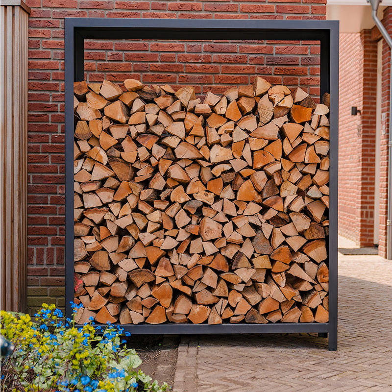 LOGG Holzlager – schwarz beschichteter Stahl | 80 x 40 x 180 cm