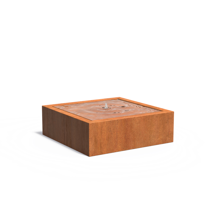 Cortenstaal watertafel, incl. LED & pomp - 120 x 120 x 40 cm