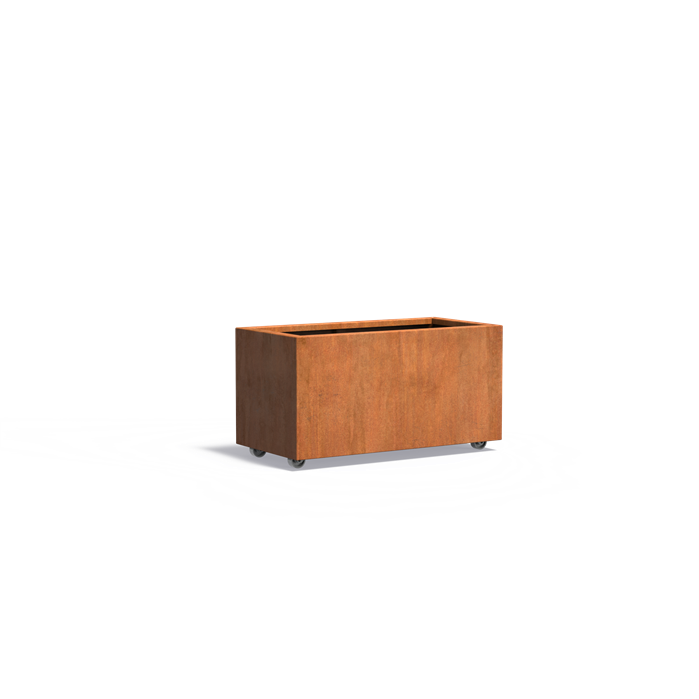CARREZ rechthoekige cortenstaal plantenbak 100x50x50 met wielen