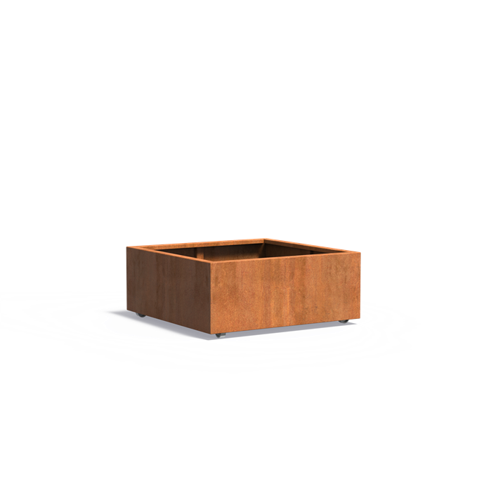 CARREZ vierkante cortenstaal plantenbak 100x100x40 met wielen