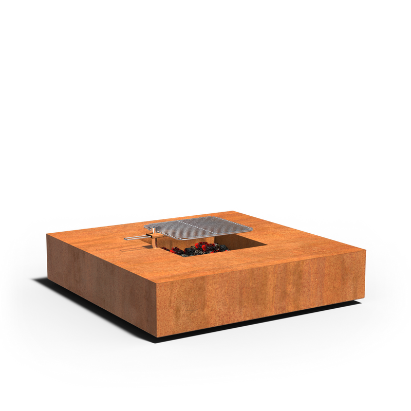 Vuurtafel QUAD met grill ø 400 - 120 x 120 x 28 cm - cortenstaal