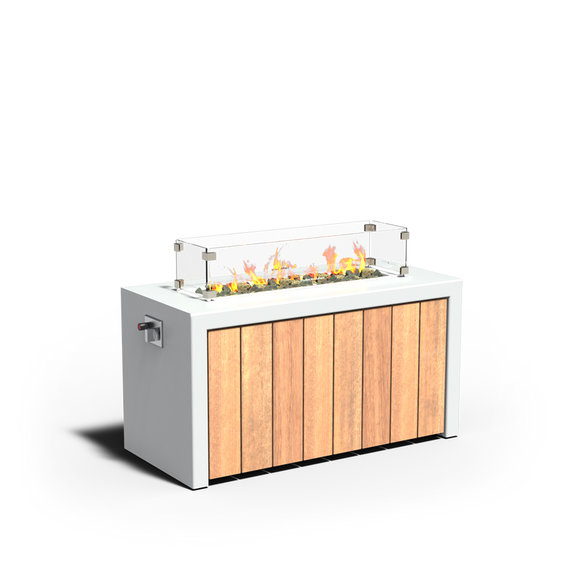 Gas-Feuertisch BRANN Aluminium mit Holz 113×53×60 cm