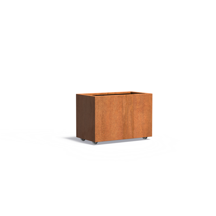 CARREZ rechthoekige cortenstaal plantenbak 90x50x60 met wielen