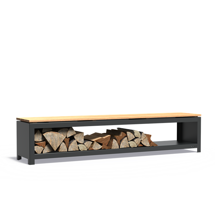 LOGG Holzlager mit Sitzfläche – beschichteter Stahl | 200 × 40 × 43 cm 