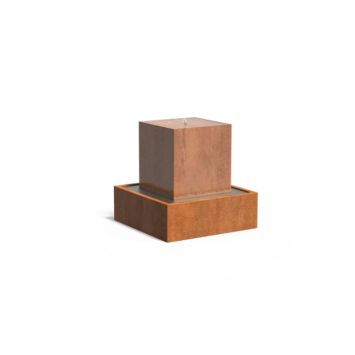 Cortenstaal waterblok, incl. pomp + LED | 70 x 70 x 70 cm