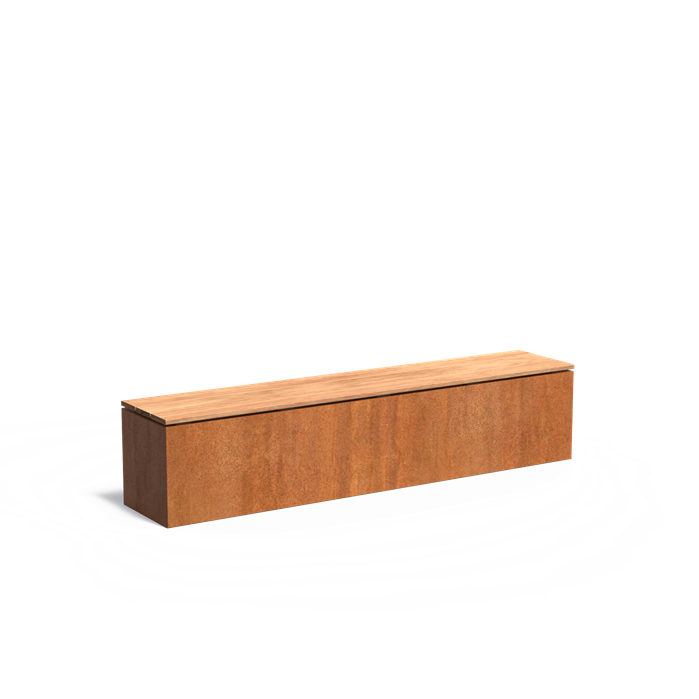 Cortenstaal sokkel met zitting | 200 x 40 x 43 cm