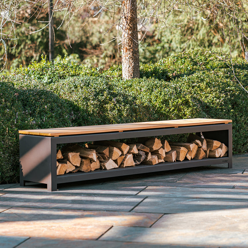 Houtopslag LOGG met zitting 120 x 40 x 43 cm - gecoat staal