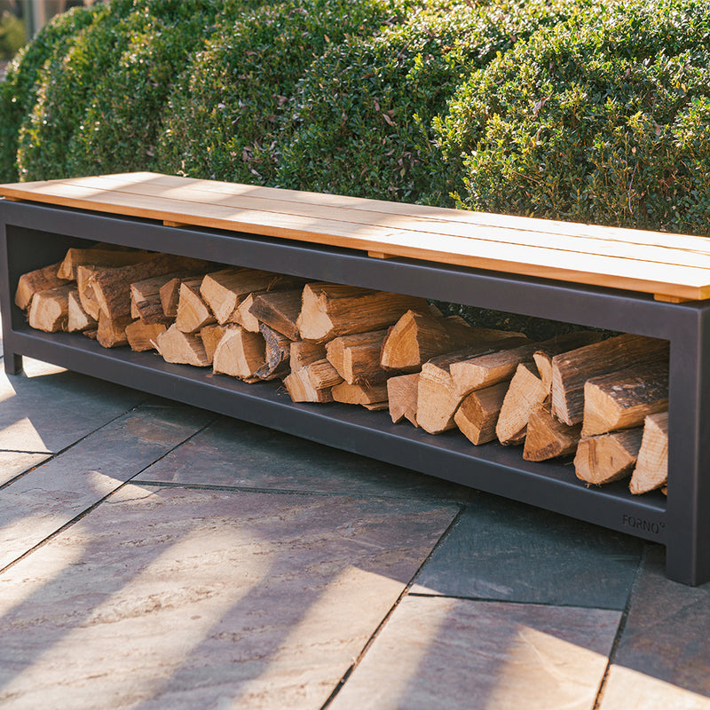 Houtopslag LOGG met zitting 120 x 40 x 43 cm - gecoat staal