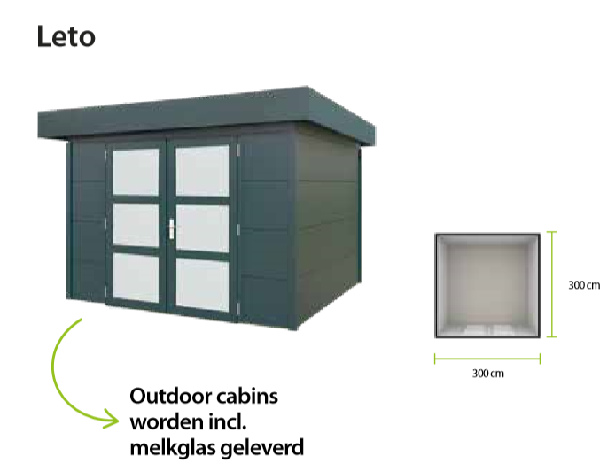 Voorbeeld LETO Outdoor cabin 300x300cm 
